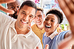 Business team, people portrait and selfie in office at creative workplace for funny team building. Happy diversity men and women staff together for company profile picture, collaboration and teamwork