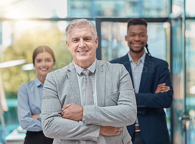 Buy stock photo Leadership, team and portrait of business people with arms crossed, pride and unity at a company.  Expert, solidarity and manager with employees, confidence and support at a corporate agency