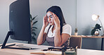 Islamic woman, phone call and talking in office for internet communication, b2b business conversation and happy employee working on computer. Muslim worker, happiness and speaking on smartphone