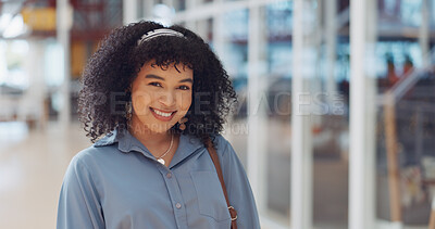 Business woman, hair and portrait of a happy creative employee confident ready for working. Happiness, black woman and digital marketing worker in a office in the morning smile from web design work