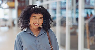 Business woman, hair and portrait of a happy shy creative employee ready for working. Happiness, black woman and digital marketing worker in a office in the morning smile from web design work