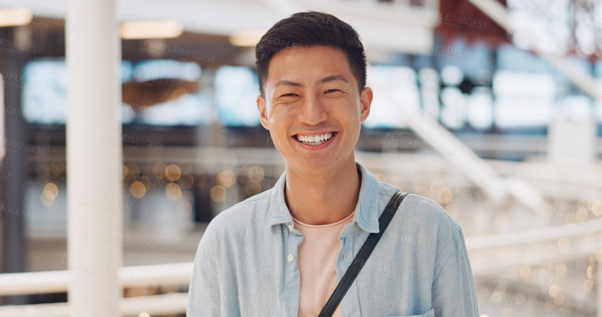 Buy stock photo Happy, portrait and young Asian man in an office with positive, confident and creative attitude. Smile, confidence and professional Korean male designer standing with pride in a modern workplace.