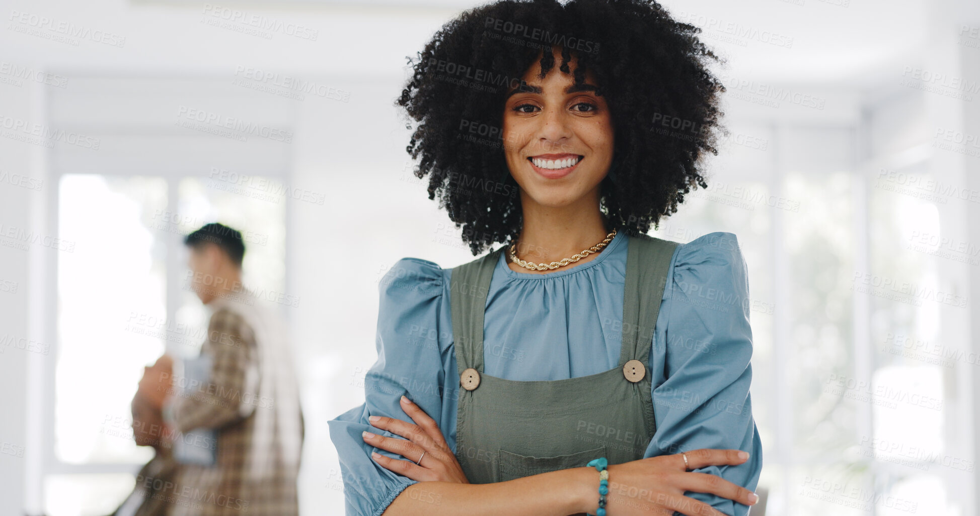 Buy stock photo Portrait, business and woman with arms crossed, smile and startup with financial adviser, career and investor. Face, African person and happy accountant with corporate professional and consultant