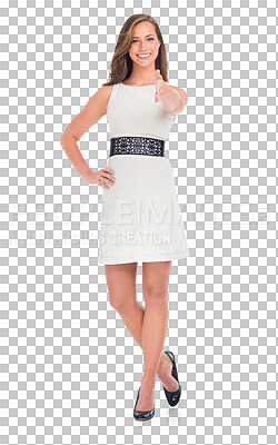 Young woman, welcome handshake and ready, businesswoman and thank you isolated on png background. Model, smile and greeting gesture for partnership agreement, deal and corporate onboarding success