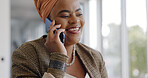 Business, black woman and smartphone for typing, social media and connection in office. Female entrepreneur, African American leader and ceo with phone for conversation, coffee and search internet