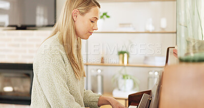 Woman, piano and music, musician and pianist, practice and training for performance, classical and contemporary creativity at home. Art, concert or symphony preparation, playing musical instrument.