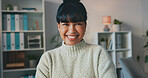 Happy, business woman and smile on laptop in success for company startup at work with crossed arms. Confident female employee worker smiling in happiness for job or career on computer at the office