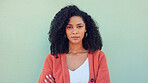 City green wall, hair care face and woman on travel holiday, smile for urban town and comic joke on the weekend on vacation. Portrait of beautiful, trendy and happy African girl in happiness downtown