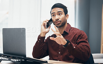 Buy stock photo Phone call, conversation and business man talking, chat or consulting with ecommerce contact. Communication, e commerce and office person, consultant or manager talking, speaking or in discussion