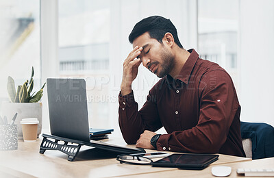 Buy stock photo Laptop error, headache or man stress over financial crypto crisis, forex stock market crash or NFT investment mistake. Burnout, 404 fintech problem or tired man worry over bitcoin database glitch