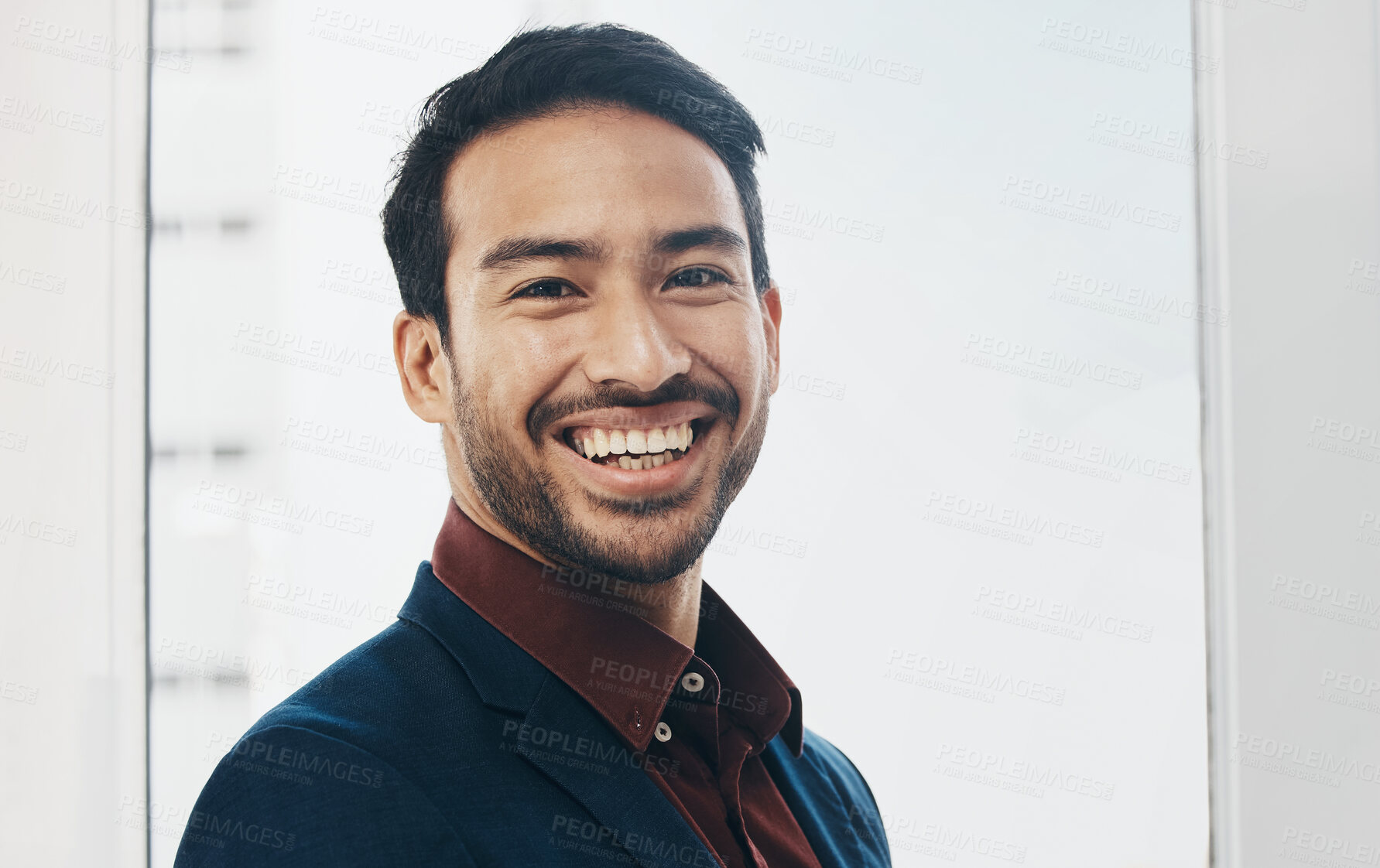 Buy stock photo Business agent, face portrait and happy man, manager or leader smile for startup company growth. Management laugh, corporate employee and Bangladesh worker, businessman or professional consultant
