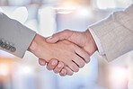 Handshake, partnership and deal with business people in office for meeting, contract and opportunity. Agreement, job promotion and teamwork with employee shaking hands for welcome, hello and b2b