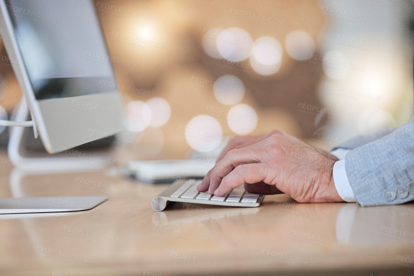 Buy stock photo Typing, computer and hands of man in office for search, report and project planning. Technology, internet and email with employee and keyboard at desktop for professional, browsing and online