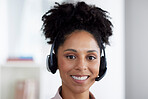 Smile, customer service and portrait of woman at call center for b2b connection, contact us and crm consulting. Telemarketing, communication and female worker for friendly service, trust and help