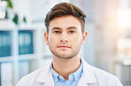 Serious, doctor face and portrait of man in hospital with for wellness, medicine and medical care. Healthcare, insurance and closeup of male health worker in clinic for consulting, trust and support