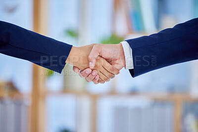 Buy stock photo Welcome, hands and handshake closeup by business people in office for interview, meeting or recruitment. Zoom, b2b and team with shaking hands emoji for crm, consulting or integration partnership