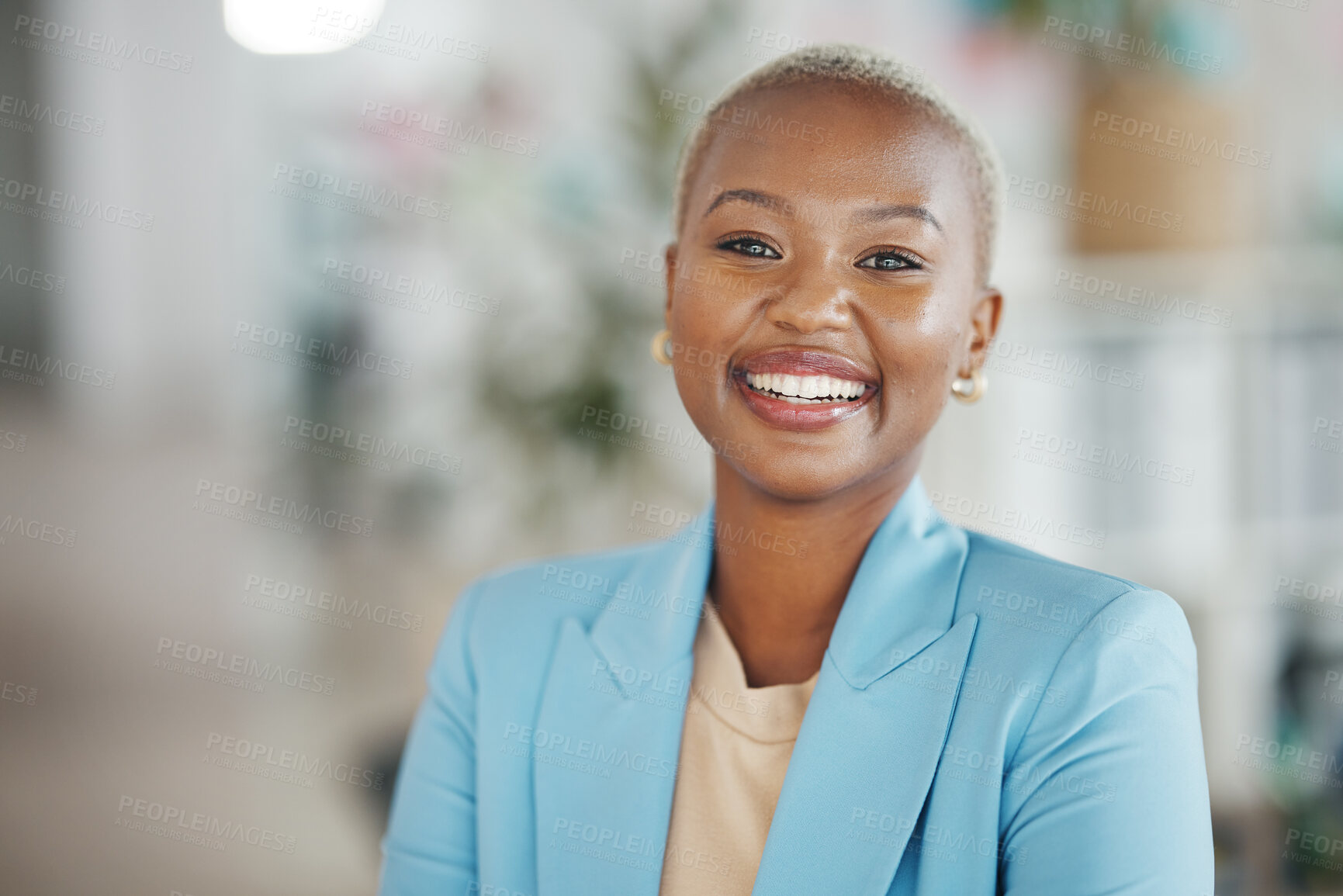 Buy stock photo Office smile, portrait and black woman, business or worker confident for startup company mission. Management, corporate person or African female, bank admin or professional consultant face