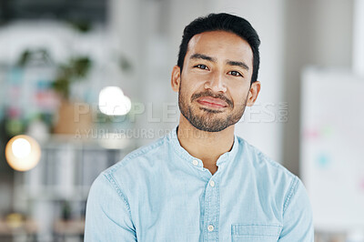 Buy stock photo Professional, business and portrait of man in office for executive, confident and pride. Development, corporate and growth with male employee standing in agency for management, expert and director