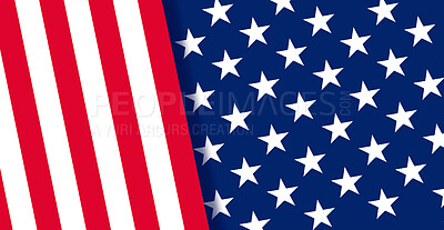 Buy stock photo USA, pattern and zoom of a flag for patriotism, democracy and country representation. Design, textures and a banner for America, freedom and patriotic graphic advertisement for a national symbol