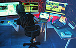 Coding, hacker woman and computer monitor for cybersecurity, programming and big data. Server hack, dashboard and technology of a female working on futuristic, iot and software database for phishing