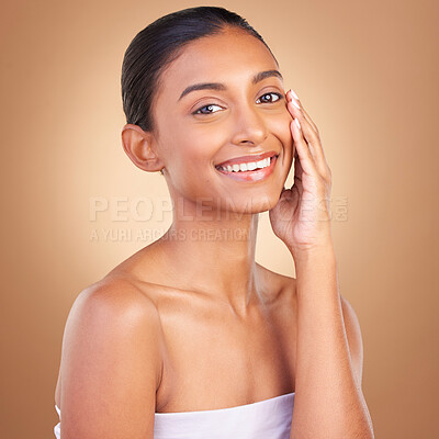 https://photos.peopleimages.com/picture/202303/2678409-makeup-beauty-and-portrait-of-indian-woman-for-skincare-wellness-and-facial-treatment-in-studio.-dermatology-luxury-spa-and-happy-girl-touching-face-for-confidence-with-makeup-cosmetics-and-smile-fit_400_400.jpg