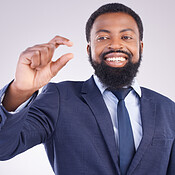 Mid Section Of African American Businessman With Cupped Hands Against Grey  Background Stock Photo - Download Image Now - iStock