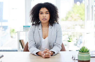 Buy stock photo Business woman, serious and portrait in job interview, we are hiring or recruitment meeting in hr company. Ready, corporate and manager in human resources office, management or recruiting employees