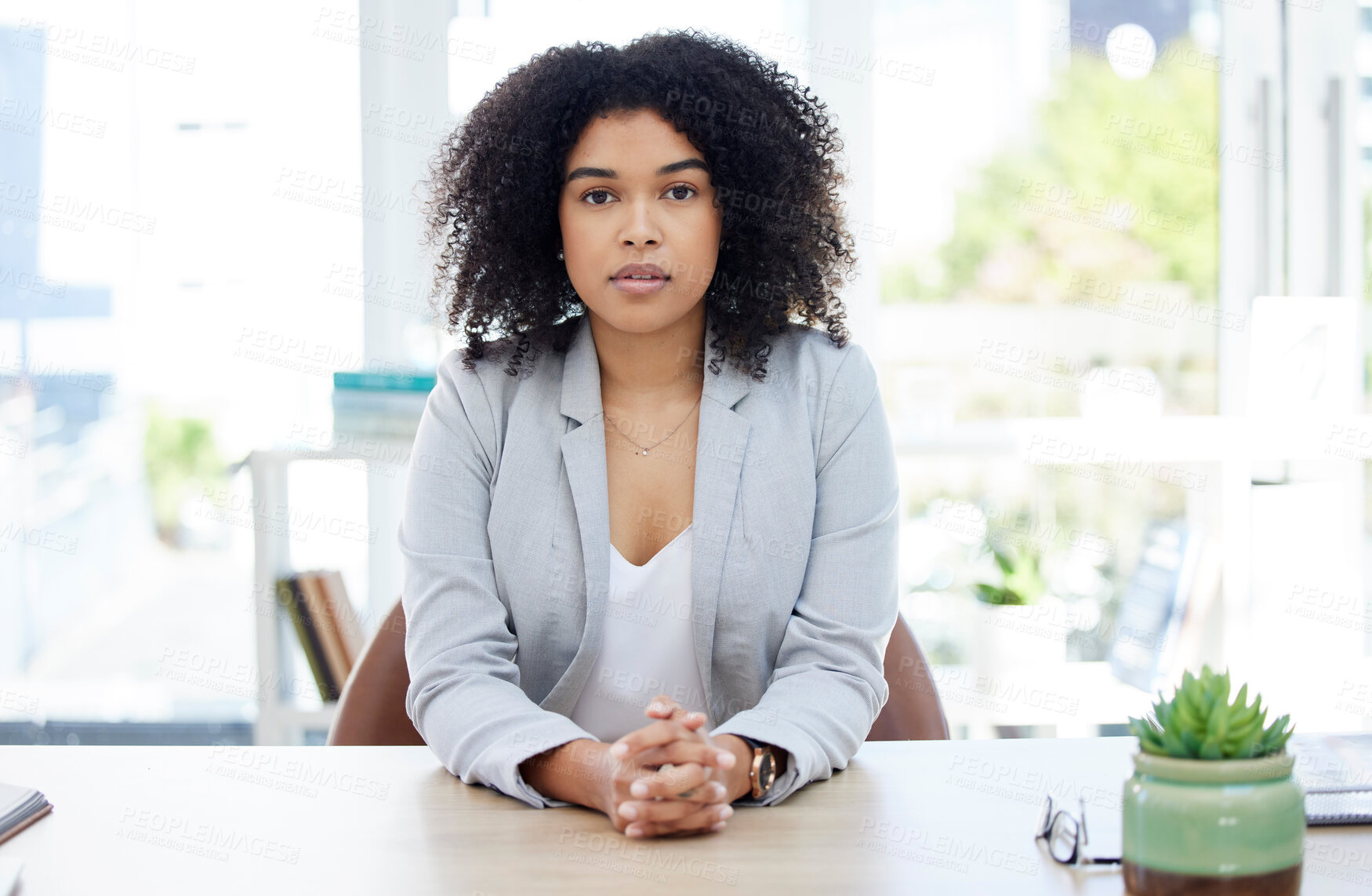 Buy stock photo Business woman, serious and portrait in job interview, we are hiring or recruitment meeting in hr company. Ready, corporate and manager in human resources office, management or recruiting employees