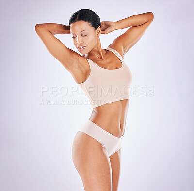 Woman, white background or body underwear in studio exercise diet,  Brazilian workout or training pr Stock Photo by YuriArcursPeopleimages