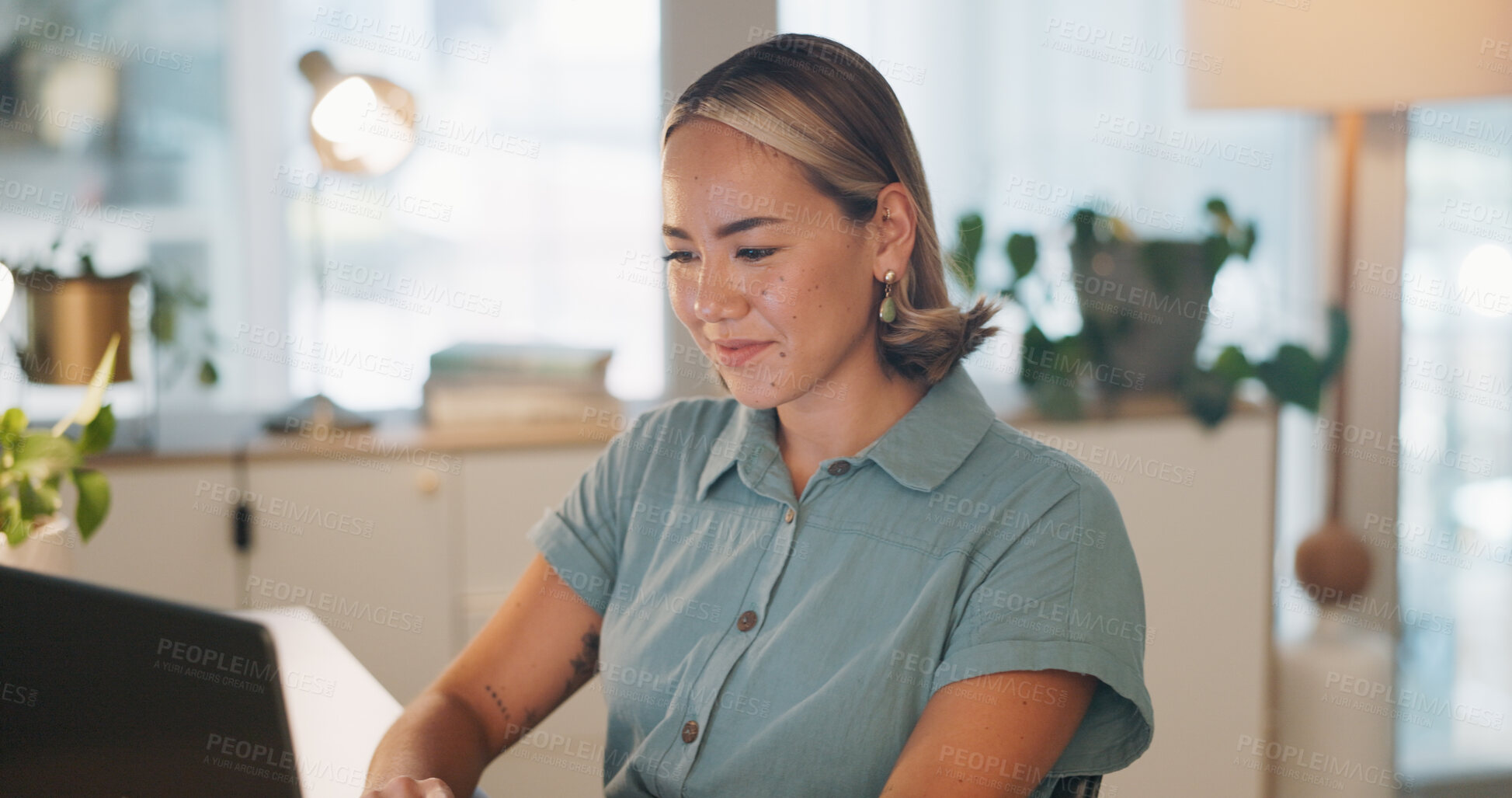 Buy stock photo Thinking, business and woman with a laptop, ideas and review with a progress report, problem solving and solution. Person, professional and financial adviser with a computer, planning and decision