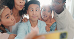 Selfie, tongue and friends with a business team posing together in the office for a funny picture. Social media, teamwork or emoji with a man and woman employee group taking a photograph at work