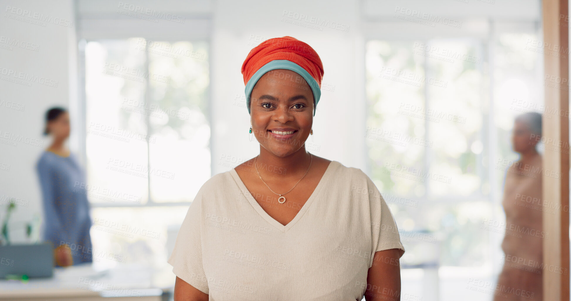 Buy stock photo Business, portrait and black woman with smile in office, confident and proud manager in human resources career. Entrepreneur, HR boss or face of happy businesswoman at professional recruitment agency