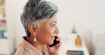 Buy stock photo Communication, business phone call and woman in office for networking, b2b discussion and connection. Deal, contact or negotiation with professional businesswoman talking, planning and cellphone chat