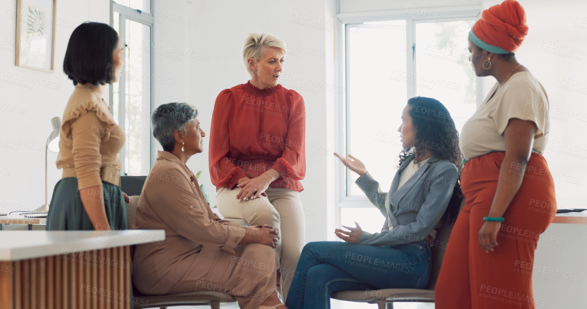 Buy stock photo Creative people, meeting and collaboration in team planning, strategy or ideas together at office. Group of employees in teamwork, brainstorming or discussion for project plan or startup at workplace