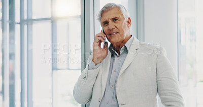 Businessman, smile and phone call in office for communication and conversations. Happy man having a successful business discussion call on a mobile smartphone in office.