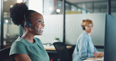 Face, business and woman in call center, telemarketing and customer support in office. Portrait, female agent or consultant with headset, conversation or consulting for digital marketing, crm or help