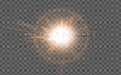 PNG background, lens flare and sun with design, texture and star on a transparent vector backdrop to simulate an explosion. Digital, light and sparkle illustration with graphic design and creativity