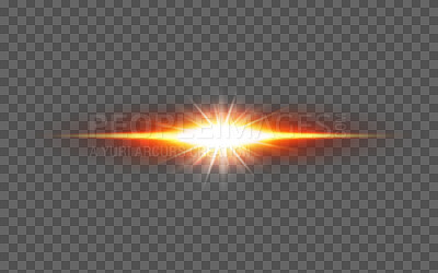 Buy stock photo Orange digital lens flare or beam isolated on png or transparent background, sun design and ray of light with star. Spark, flash and abstract with sparkle, glow and shine, bright and flashing color