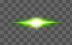 Green digital lens flare or beam isolated on png or transparent background, mockup space and ray of light with star. Spark, flash and abstract with sparkle, glow and shine, bright and flashing color