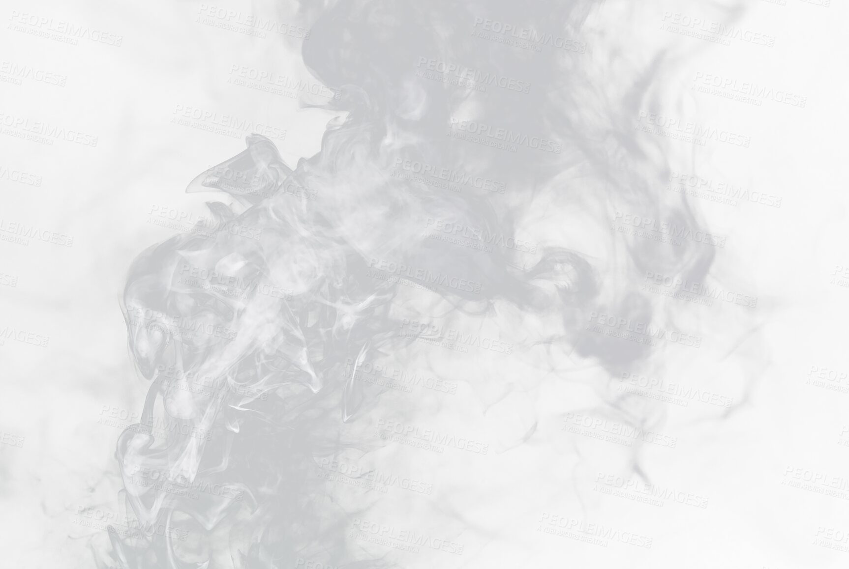 Buy stock photo White, smoke and fog with mist isolated on png or transparent background with mockup space and vapor. Misty, smoky and incense burning with steam, smog and cloudy, spray or powder with texture