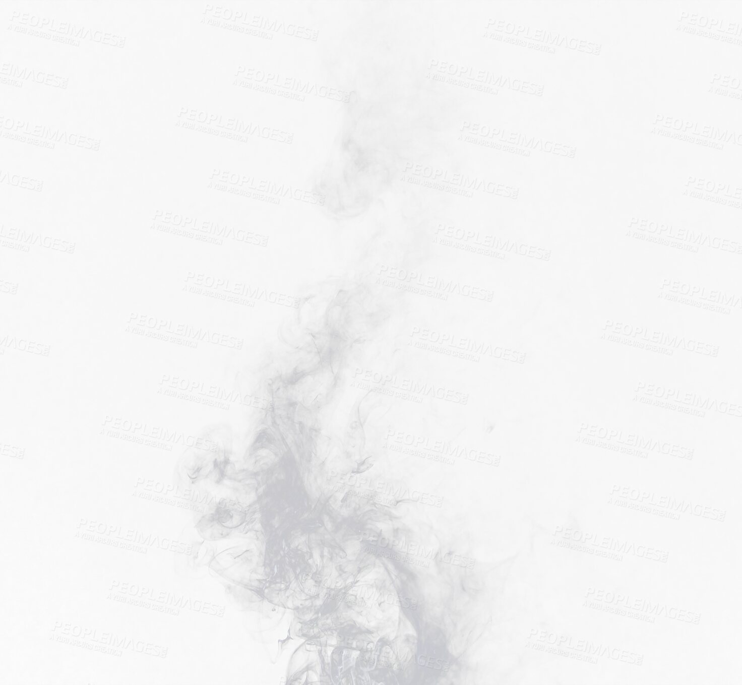 Buy stock photo Grey smoke swirl, white background and studio with no people with fog in the air. Smoking, smog and isolated with smoker art from cigarette or pollution with graphic space for incense creativity