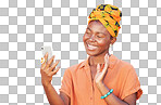 Black woman, phone and video call, wave and communication isolated on a transparent png background. Girl on virtual or remote conversation, video conference and happy talking on social media