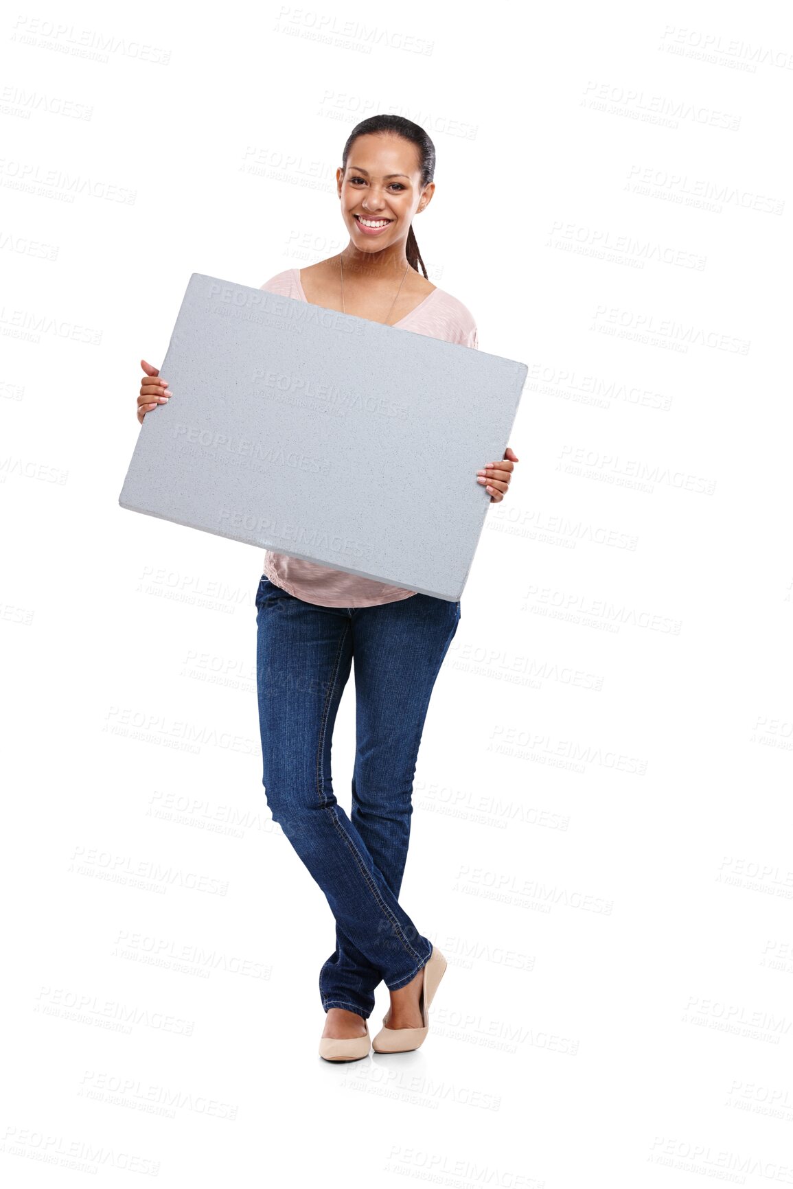 Buy stock photo Portrait, poster and mockup with a young woman isolated on a transparent background for marketing or advertising. Billboard, branding logo and about us with an attractive young female person on PNG