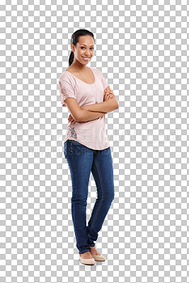 Confident woman, arms crossed and portrait of empowerment and positive mindset. Happy female model, casual fashion and girl standing with pride, a smile and confidence in a strong pose