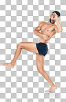 Health, fitness and body of a man for health, wellness and self care motivation for a healthy lifestyle. Strong model in underwear for exercise, training and workout isolated on a png background