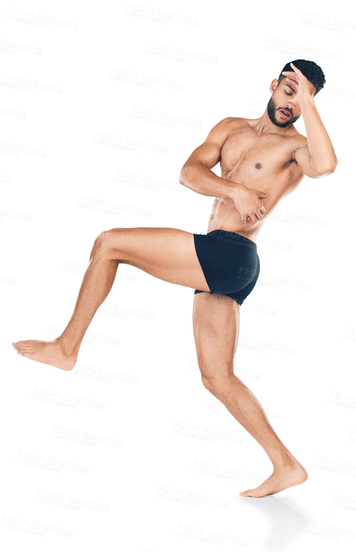 Buy stock photo Health, fitness and body of man for wellness, self care and motivation for healthy lifestyle. Strong male model in underwear for exercise, training and workout isolated on transparent png background.