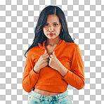 Fashion, focus and confident woman in stylish clothing isolated on a png, transparent background. Trendy, style and face of an assertive female with fashionable, contemporary and chic clothes