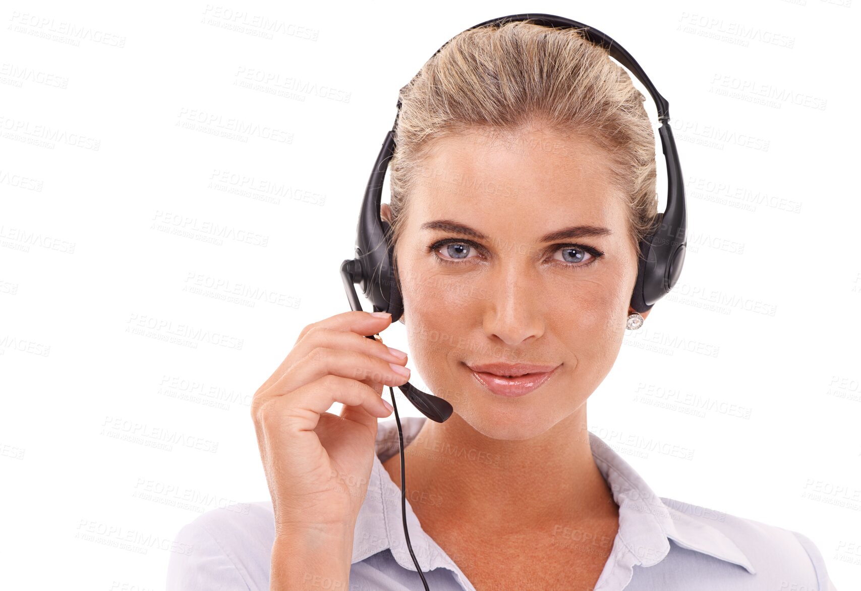 Buy stock photo Call center, face portrait and woman consulting for customer service isolated on a transparent png background. Telemarketing, contact us and female person, sales agent or consultant with headset.