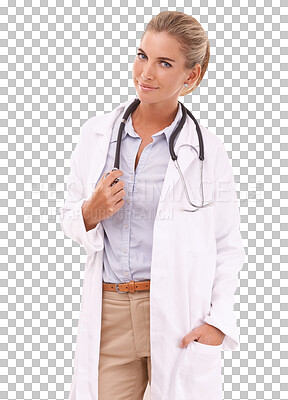 Buy stock photo Doctor, healthcare and portrait of clinic woman isolated on a transparent png background. Nursing, consulting and smile of happy, confident and proud female medical professional, worker or nurse