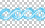 DNA structure, genetic code and science with neon blue isolated on png or transparent background. Evolution, helix and molecular with genome cell, RNA with gene and link with scientific and abstract